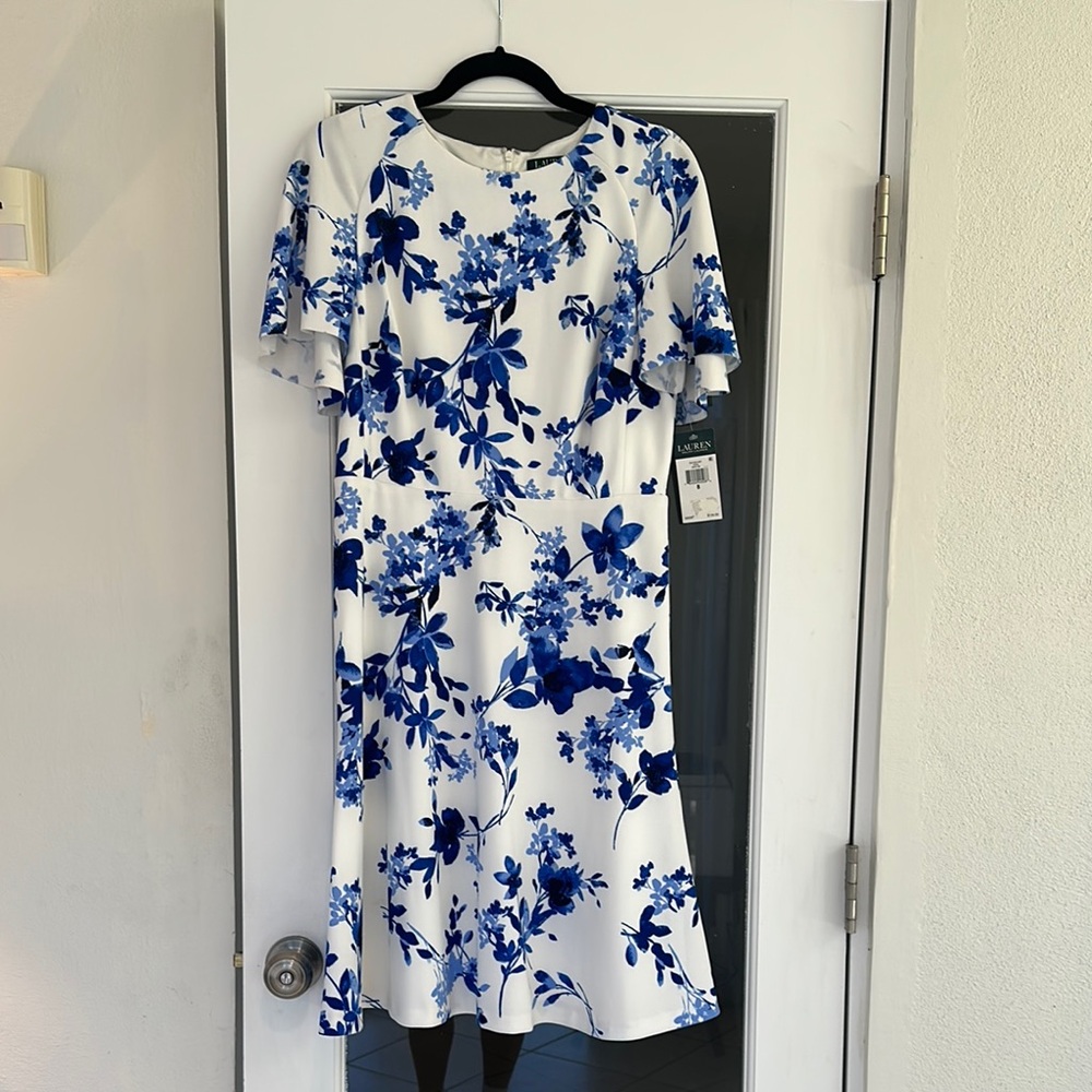 Lauren Ralph Lauren Floral Blue and White Dress NWT